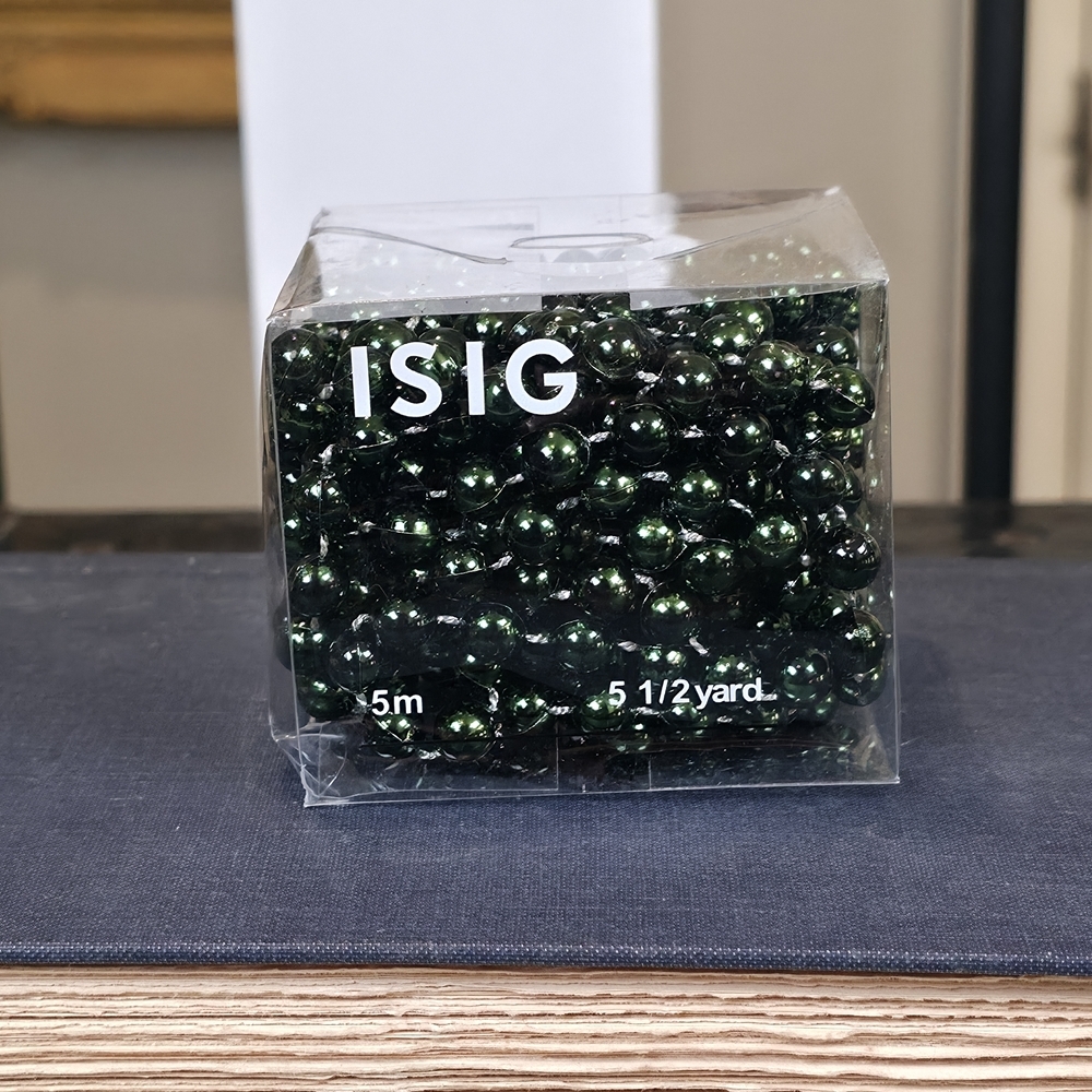 NIB IKEA ISIG Emerald Green Bead Garland 5m / 5.5 Yard Classic Christmas Decor